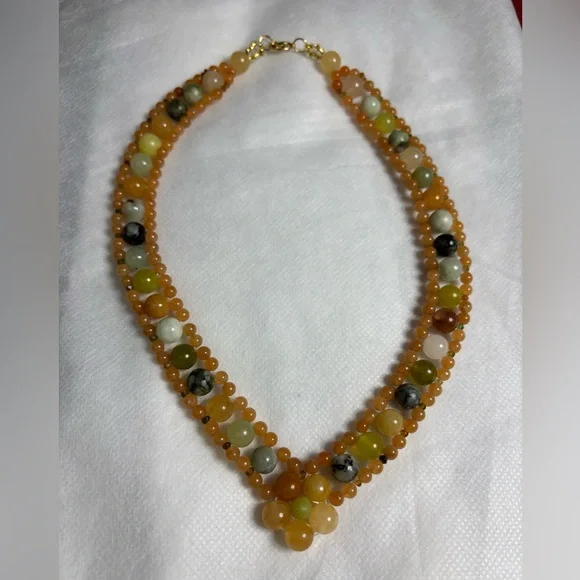 Hand crafted necklace with jade orange aventurine and tourmaline stones 16.5 in - Picture 5 of 5
